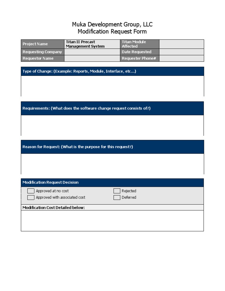 Titan Modification Request Form | PDF | Business | Computers