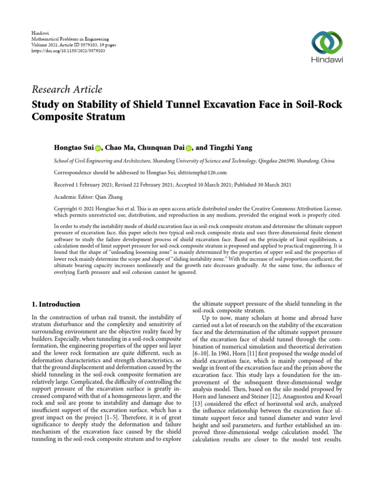 Study On Stability of Shield Tunnel Excavation Face in Soil-Rock | PDF