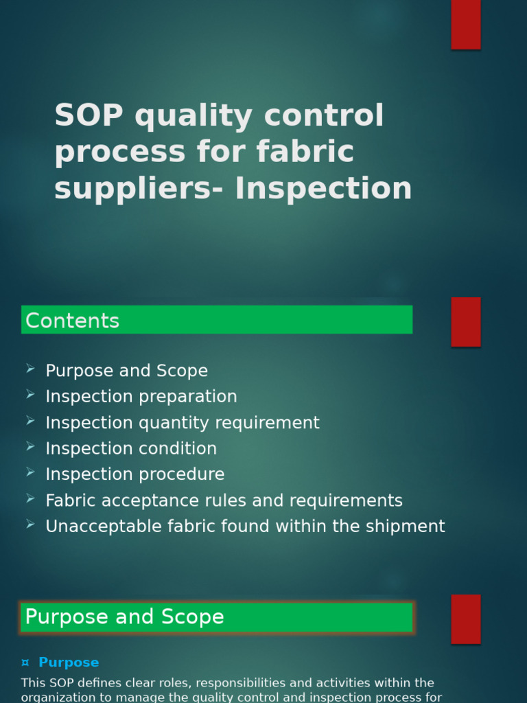Fabric Quality Control SOP Guide | PDF | Textiles | Yard