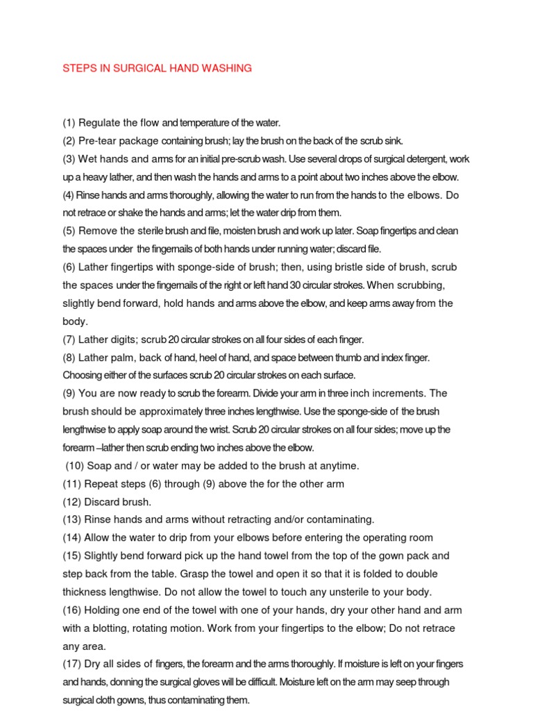 Steps in Surgical Hand Washing PDF Finger Hand