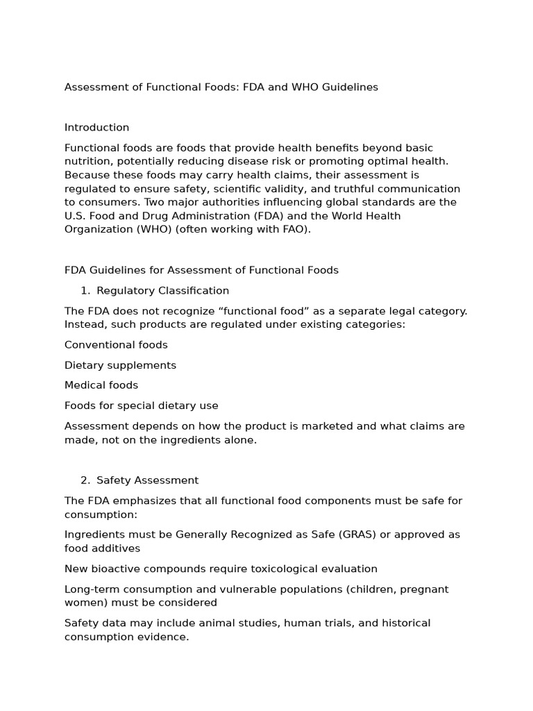 FDA and WHO Guidelines on Functional Foods | PDF | Food And Drug ...