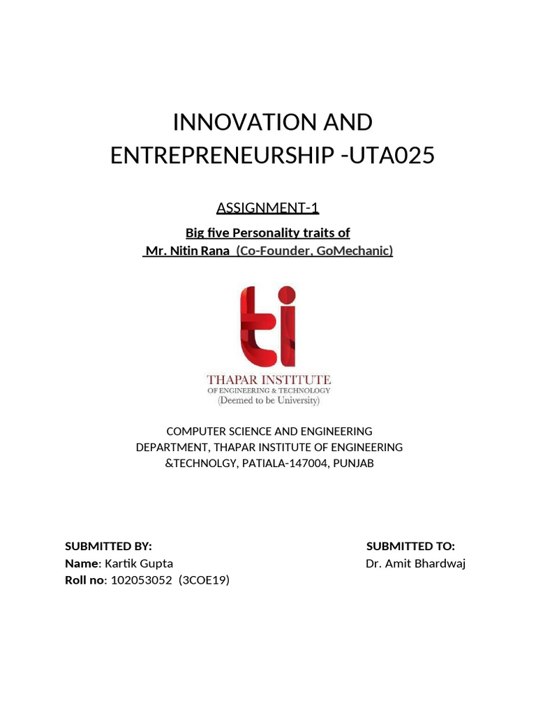 Demo of Big 5 Assignment | PDF | Entrepreneurship | Psychology
