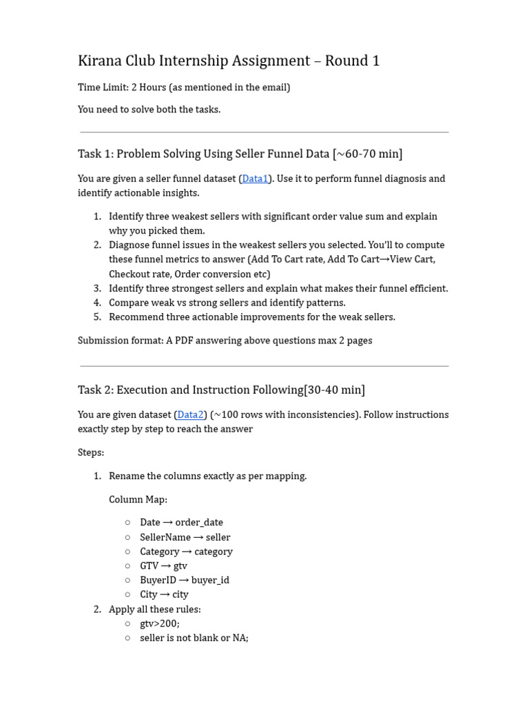 Kirana Club Internship Assignment - Round 1 | PDF