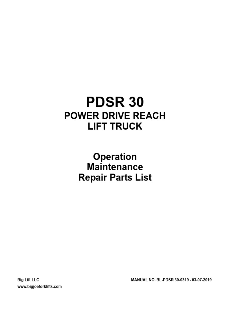 PDSR 30 Lift Truck Operation Manual | PDF | Forklift | Battery Charger