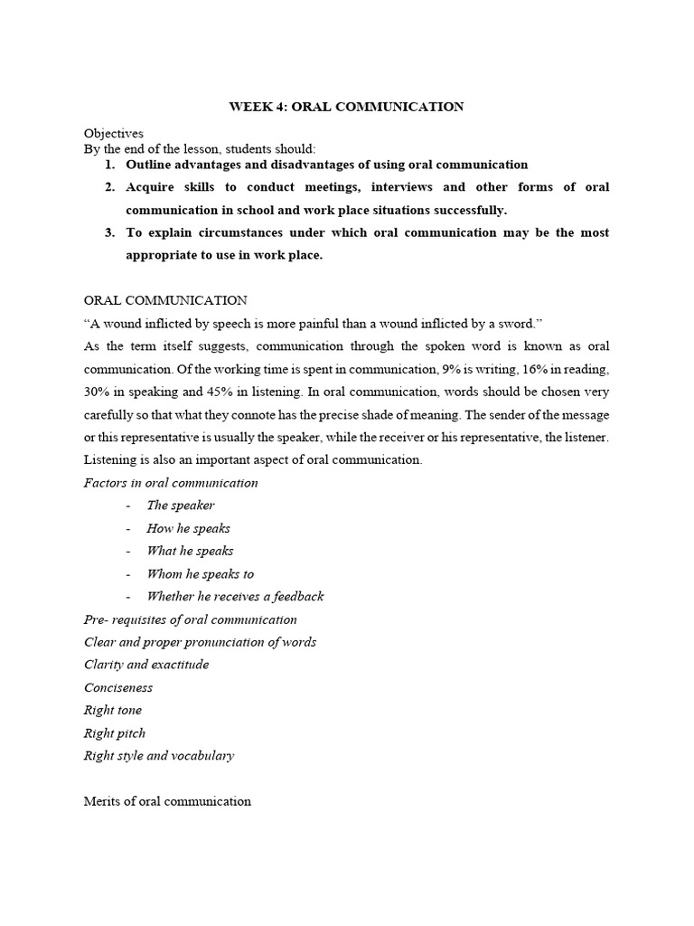 Oral Communication Skills and Techniques | PDF | Communication ...