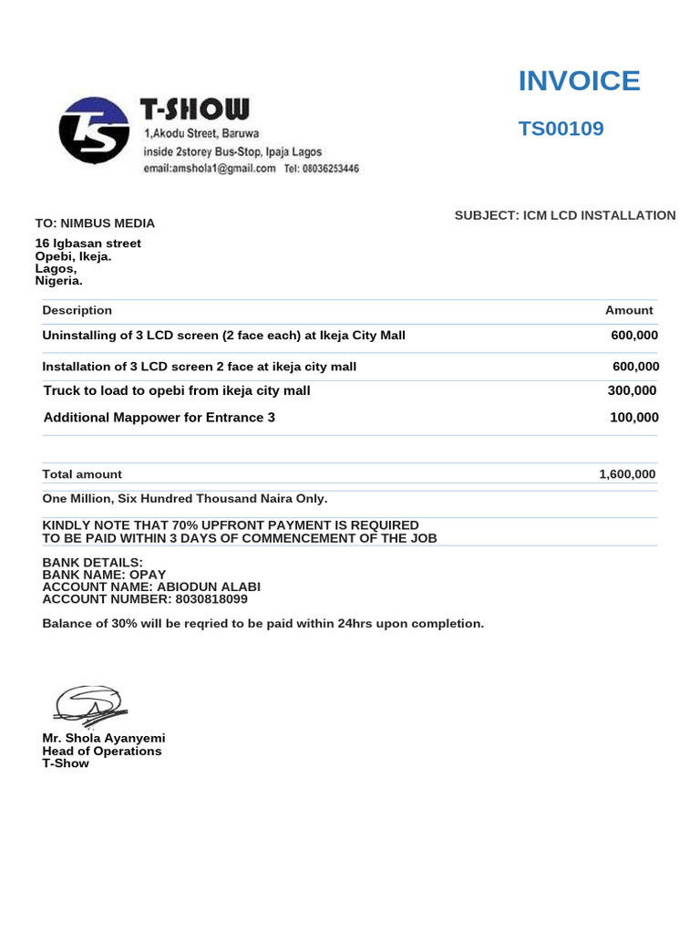 ICM LCD Installation Invoice Details | PDF