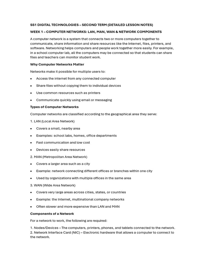 Digital Technologies Lesson Notes | PDF | Computer Network | Security