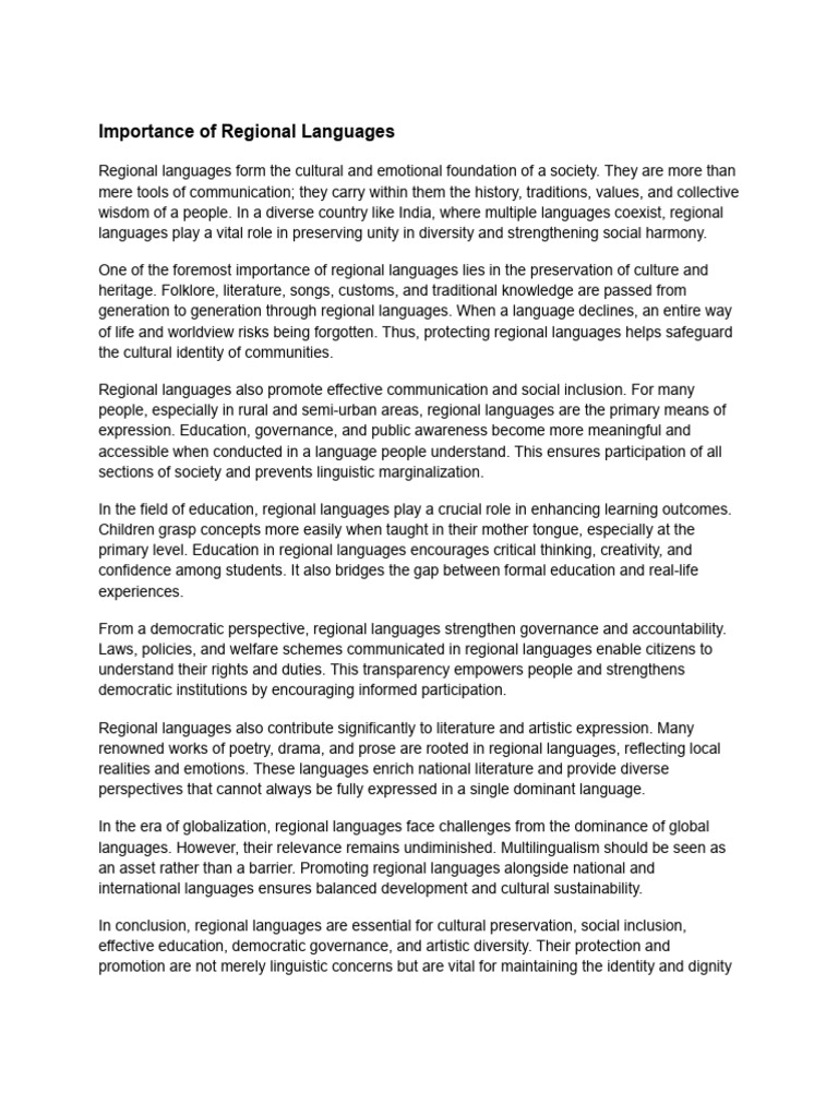Significance of Regional Languages | PDF | Governance | Social Exclusion