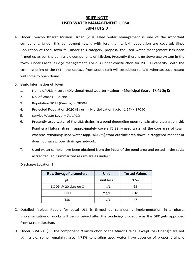 Used Water Management Plan for Losal | PDF | Sewage Treatment | Water ...