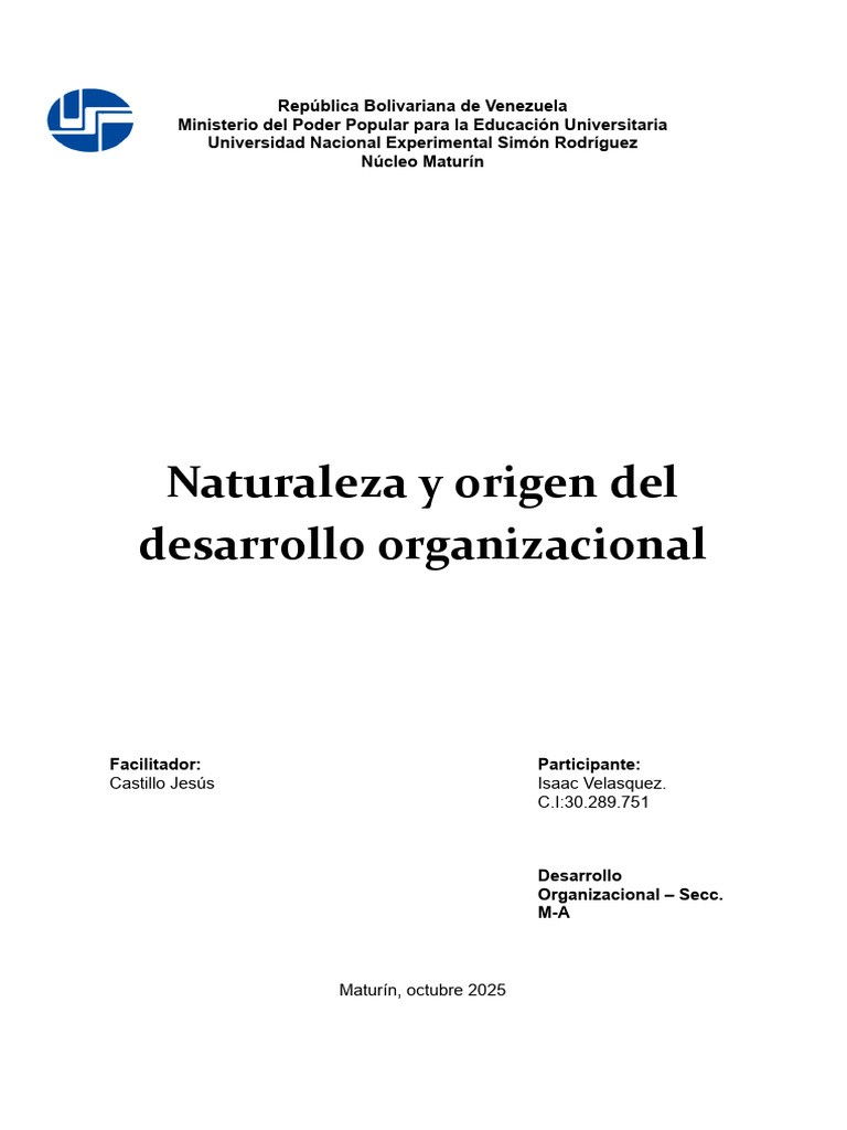 Origen y Naturaleza del Desarrollo Organizacional | PDF | Division de ...