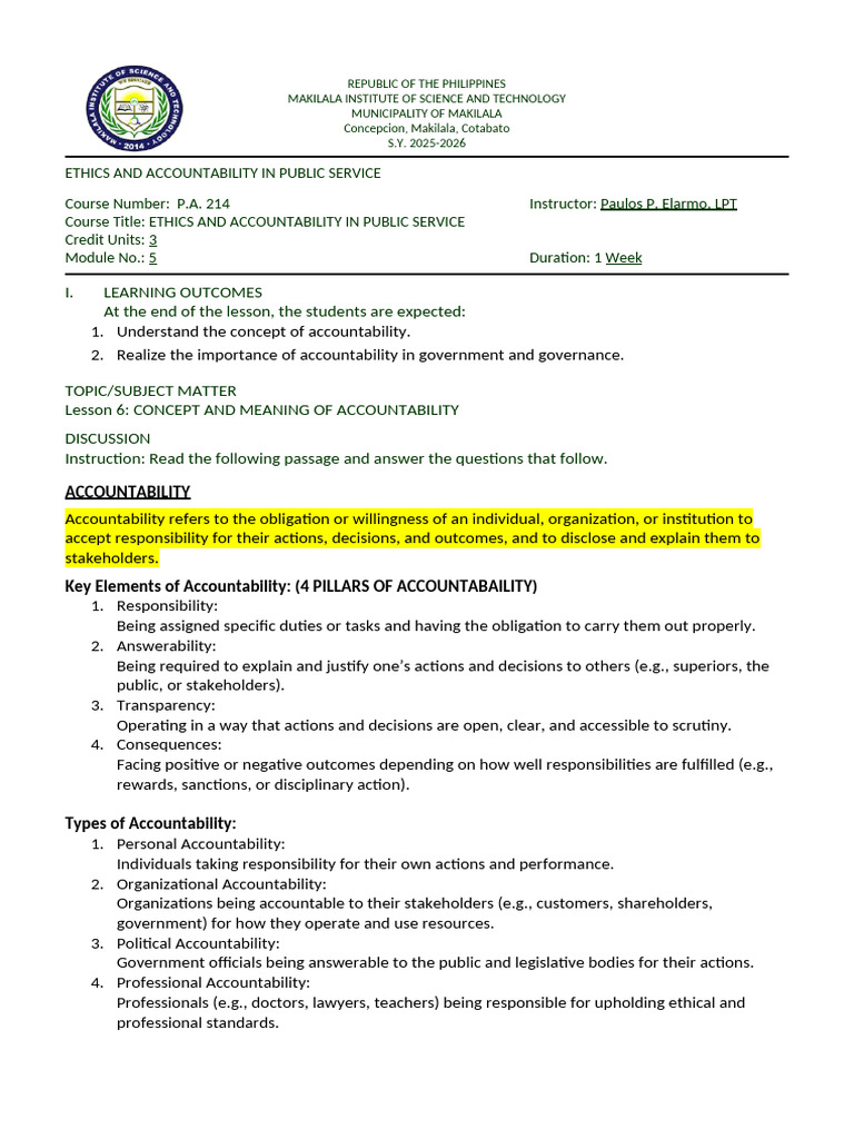 Ethics and Accountability in Public Service | PDF | Accountability ...