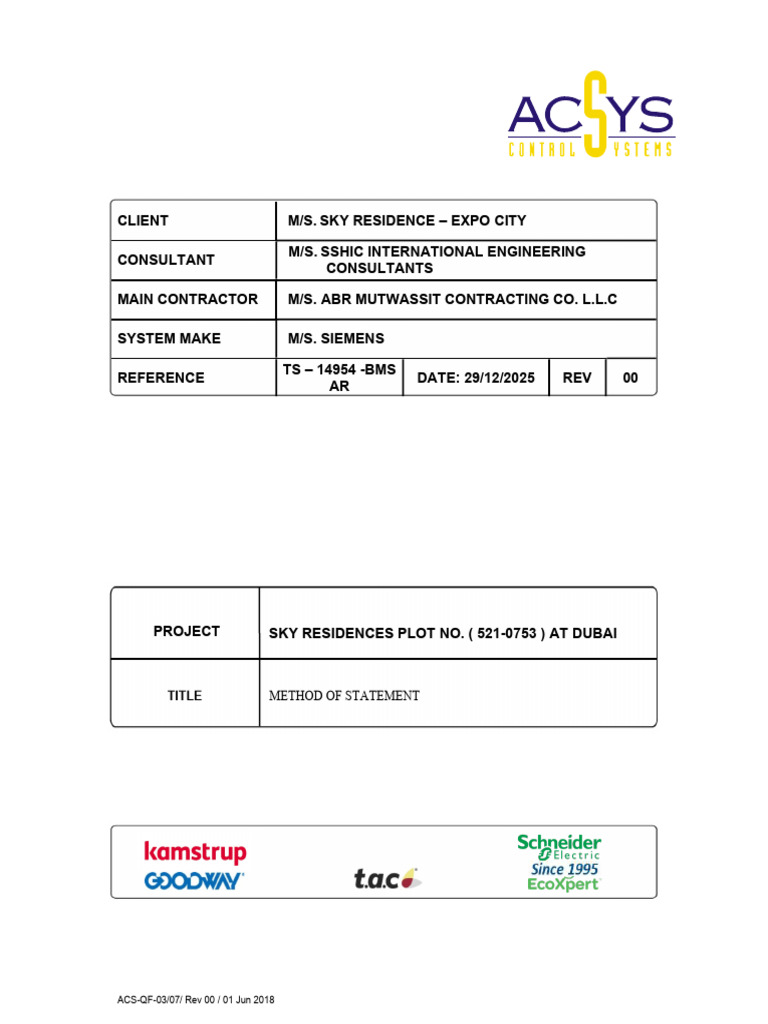 BMS Method Statement for Sky Residences | PDF | Equipment