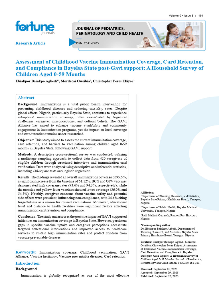 Assessment of Childhood Vaccine Immunization Coverage Card Retention ...