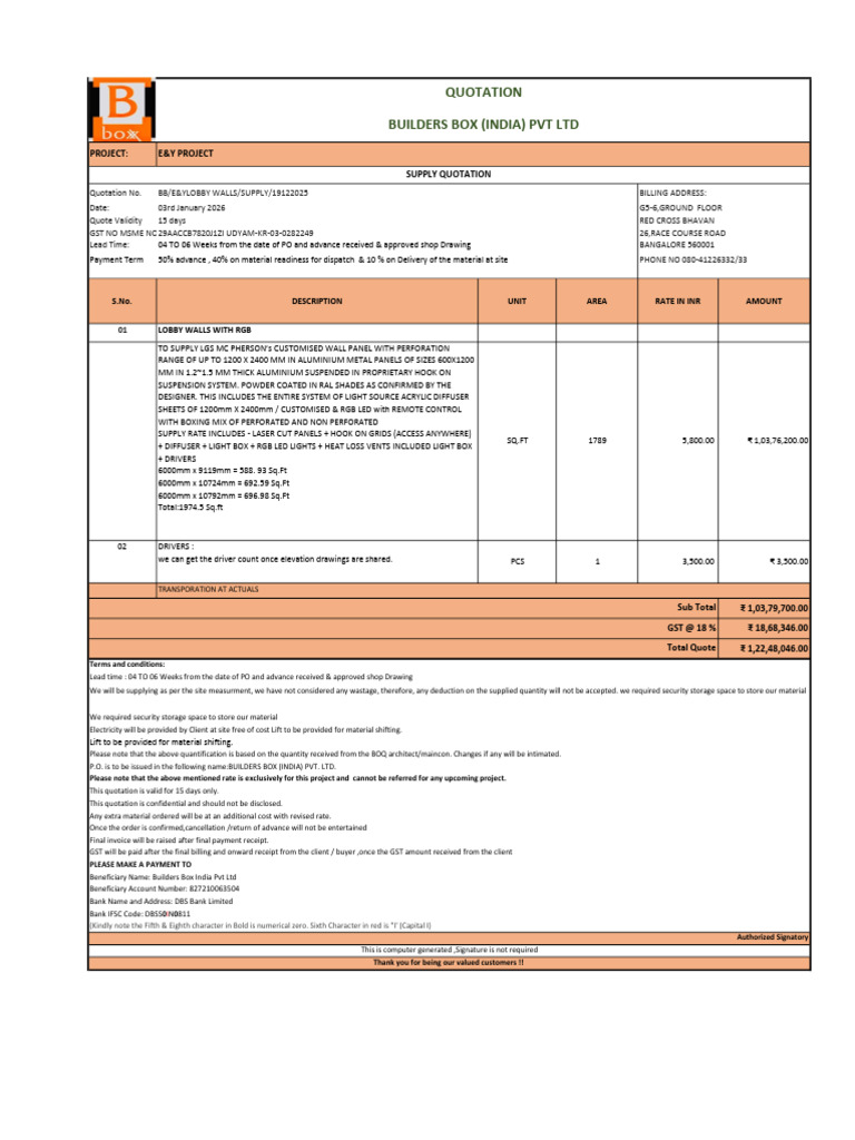 Supply Quotation for Lobby Walls Project | PDF