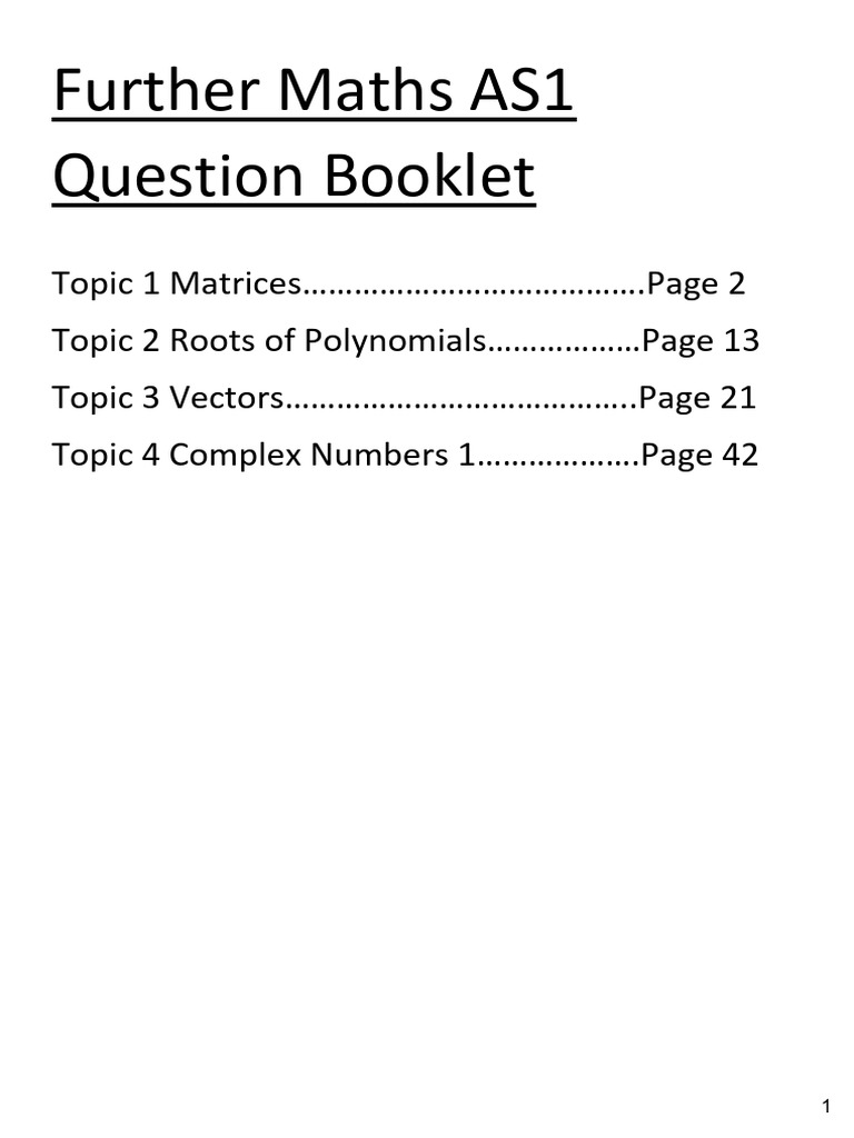 Further Maths AS1 Question Booklet | PDF | Mathematical Analysis ...