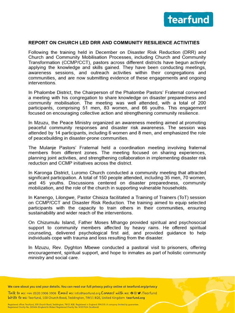 DRR Post Training Report-1 | PDF | Disaster Risk Reduction | Emergency ...
