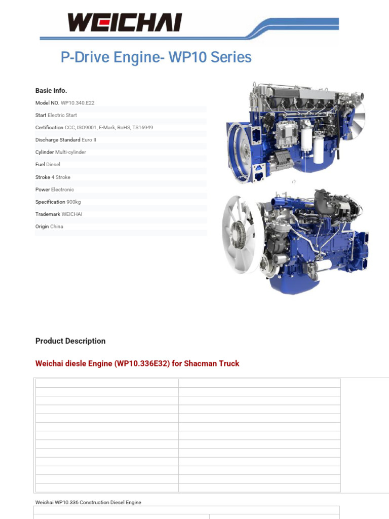 Weichai WP10.336 Diesel Engine Specs | PDF | Diesel Engine | Engines