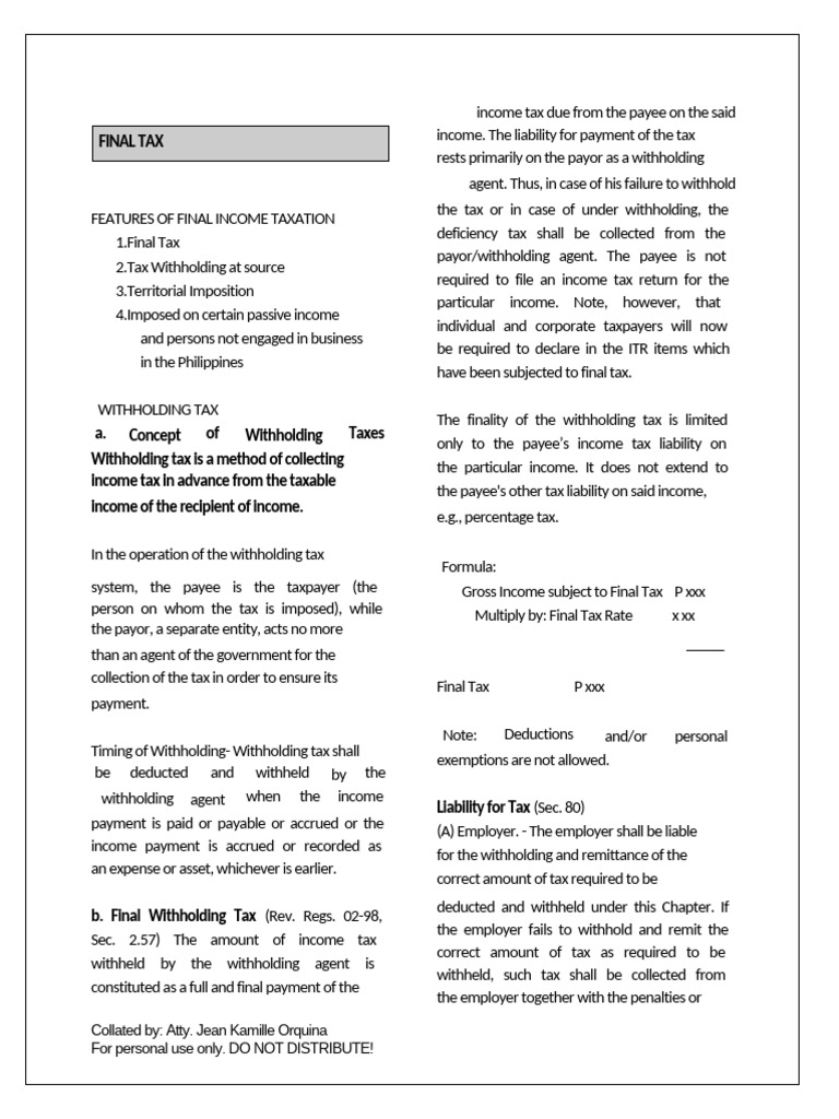 Final Income Taxation and Withholding Tax | PDF | Capital Gains Tax | Taxes