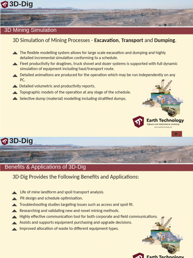 3 D Dig Video Brochure | PDF | Surface Mining | Simulation