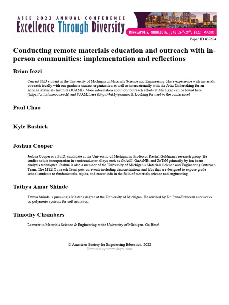 Conducting Remote Materials Education and Outreach With In-Person ...