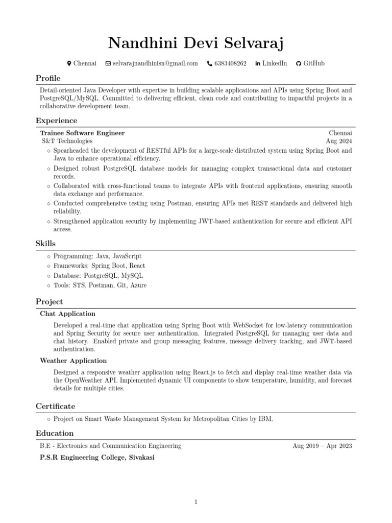 Java Developer Profile and Projects | PDF