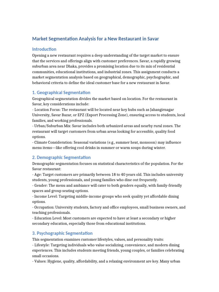 Restaurant Market Segmentation Savar | PDF | Market Segmentation ...