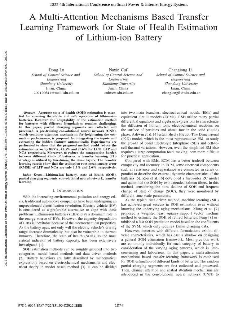 Transfer Learning for Lithium-ion SOH Estimation | PDF | Lithium Ion ...