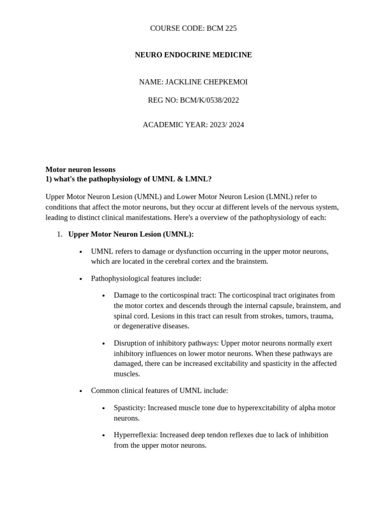 UMNL vs LMNL: Pathophysiology & Exam Guide | PDF | Multiple Sclerosis ...
