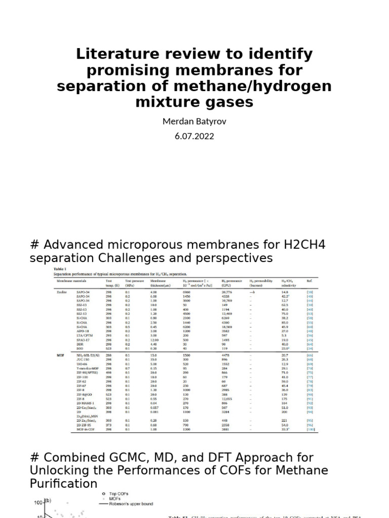 Literature Review To Identify Promising Membranes For Separation of ...