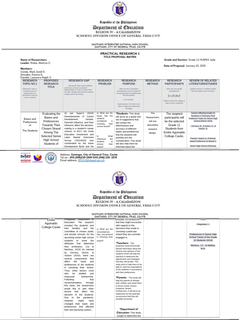 Student Strand Choice Research Proposal | PDF | Behavioural Sciences ...