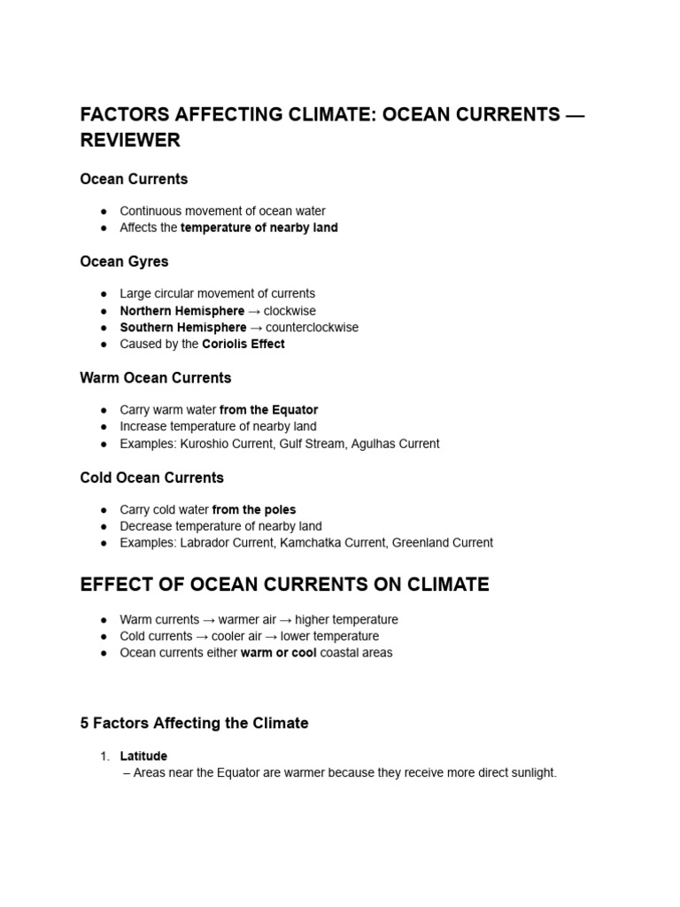 Ocean Currents and Climate Factors | PDF