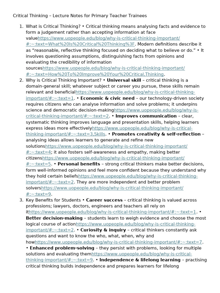 Critical Thinking for Teacher Trainees | PDF | Critical Thinking | Thought