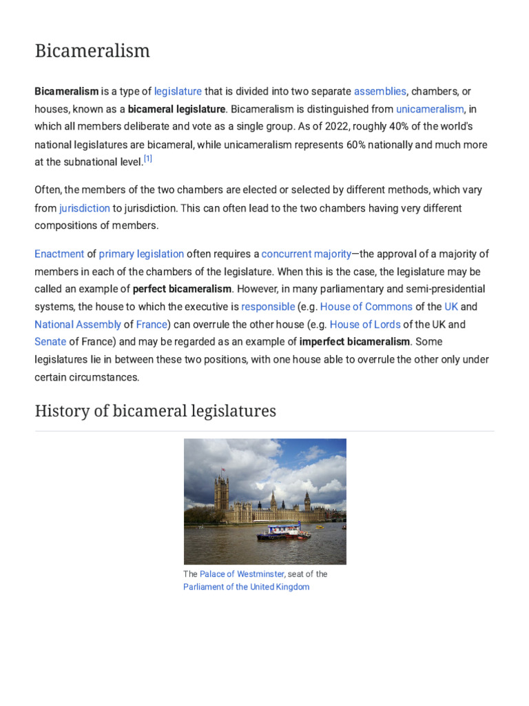 Understanding Bicameralism in Legislatures | PDF | House Of Lords ...