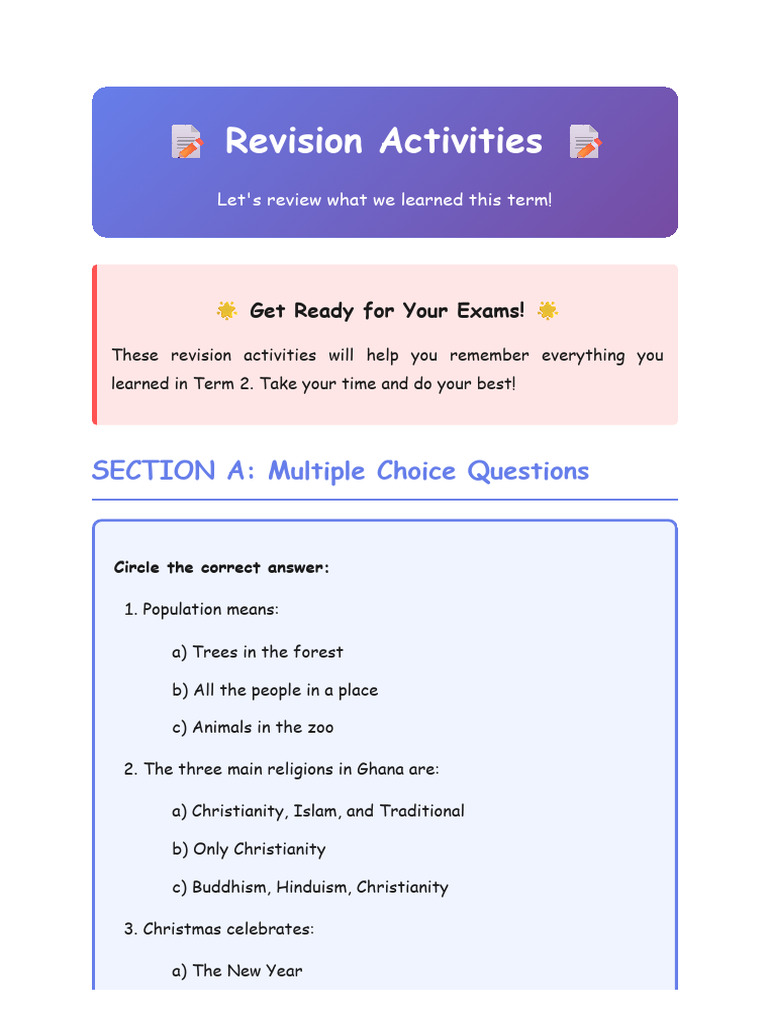 Term 2 Exam Revision Activities | PDF | Prayer | God