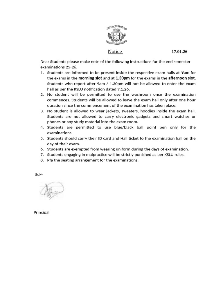 End Semester Exam Instructions 2025-26 | PDF