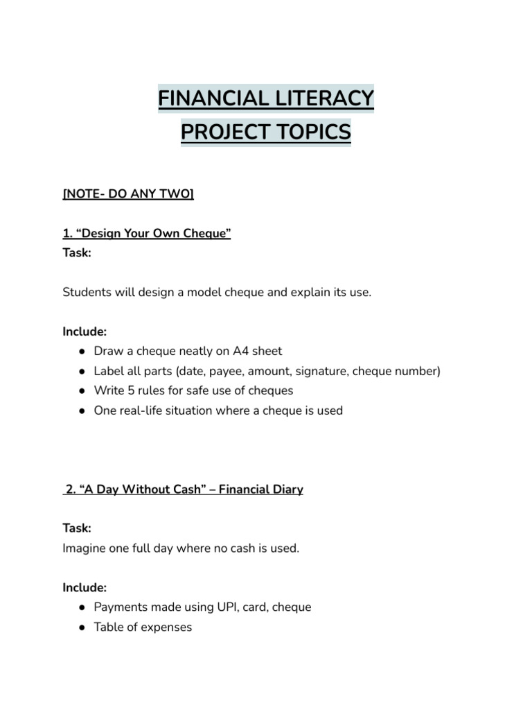 Financial Literacy Project | PDF