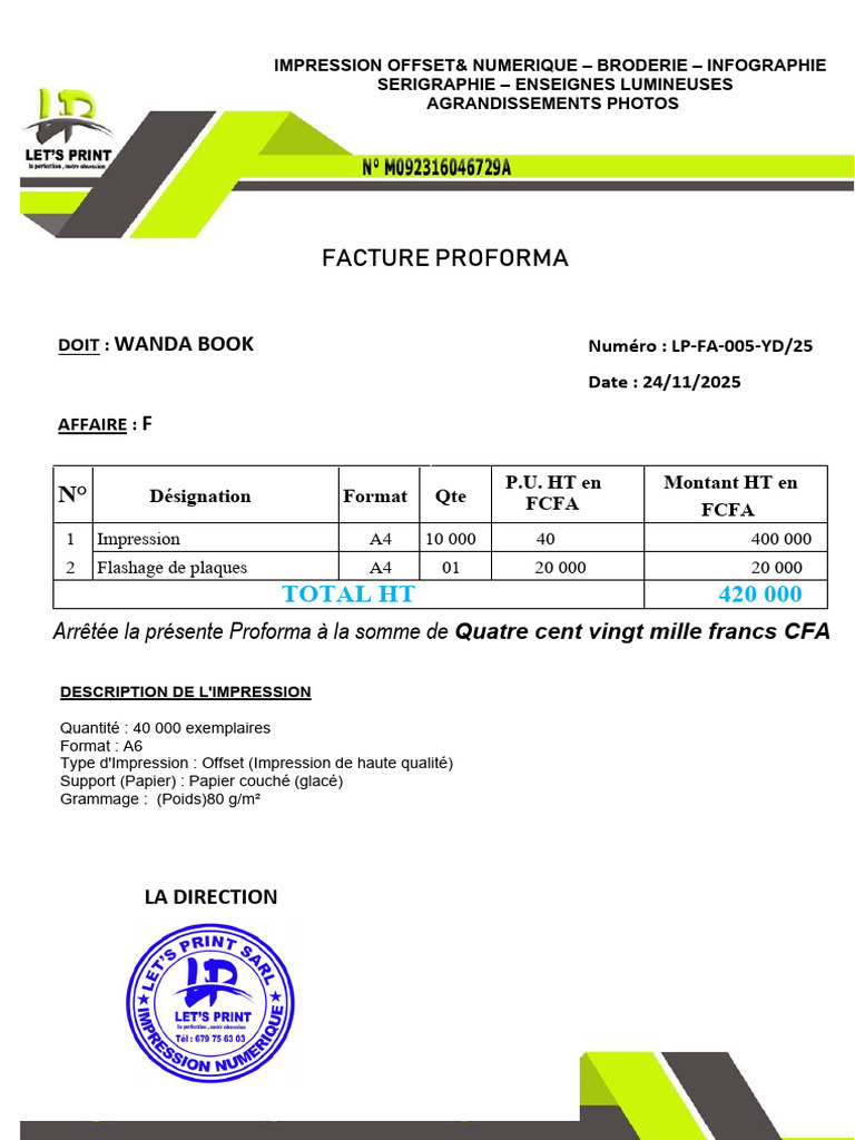 Facture Proforma Impression A4 et A6 | PDF