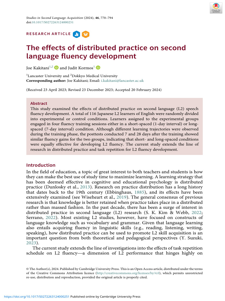 Effects of Distributed Practice on L2 Fluency | PDF | Fluency | Second ...
