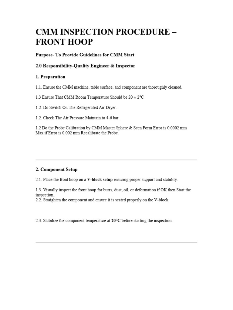 CMM Inspection Procedure for Front Hoop | PDF