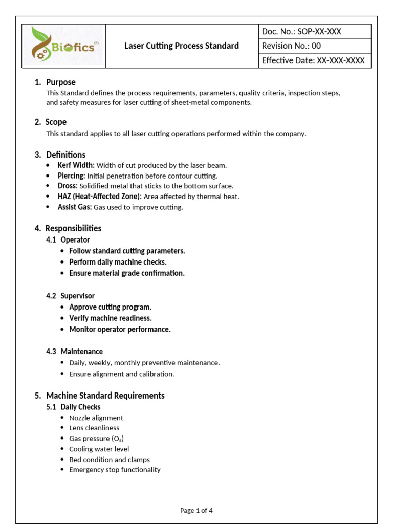 Laser Cutting Process Standards Guide | PDF | Secondary Sector Of The ...