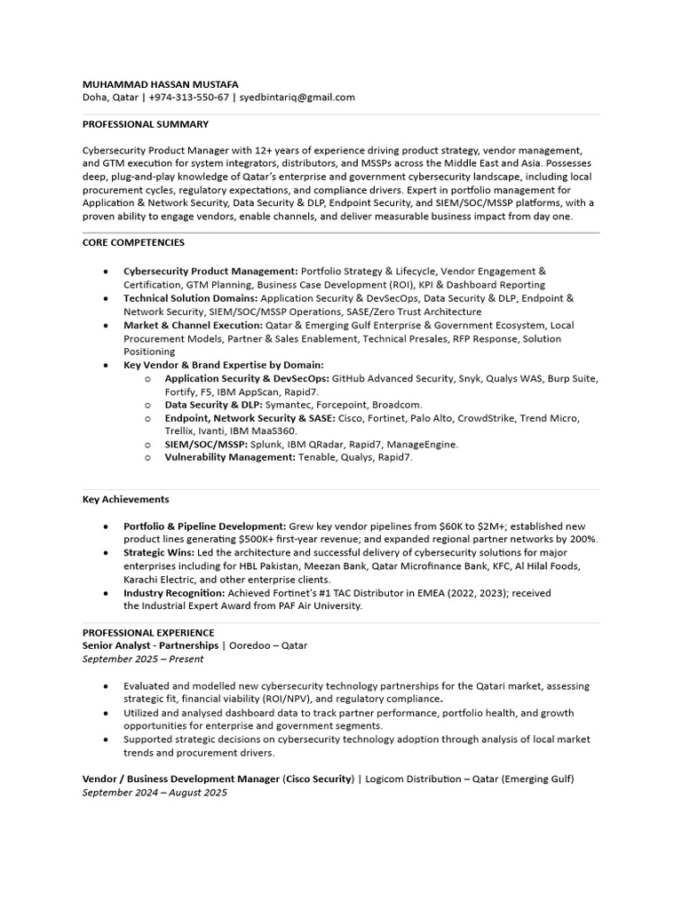 Cybersecurity Product Manager Profile | PDF | Computer Security | Security