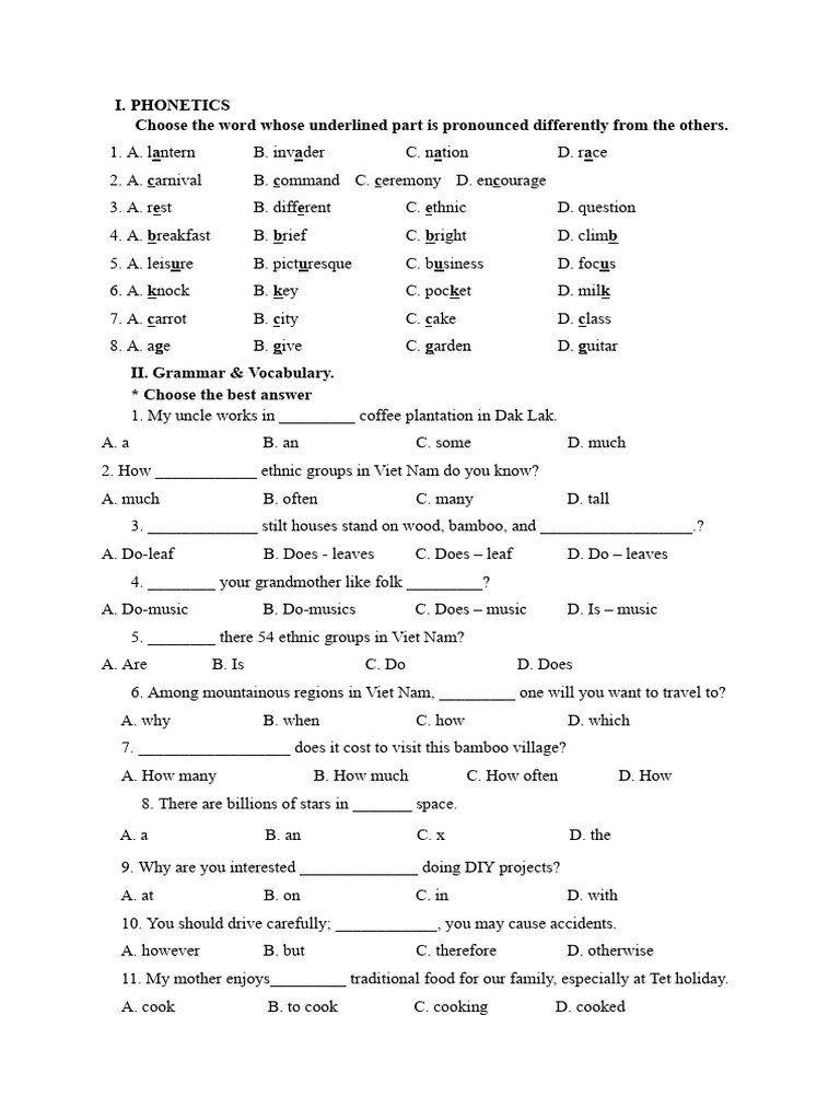 Phonetics and Grammar Exercises | PDF | Vietnamese People | Farms