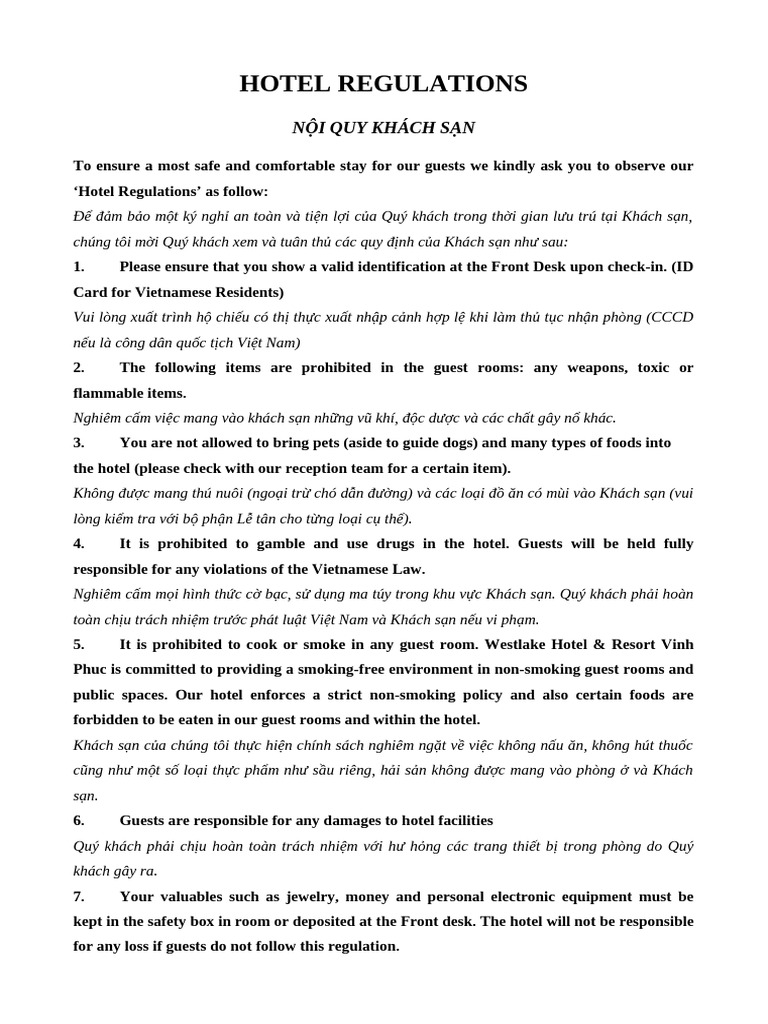 Hotel Regulations | PDF