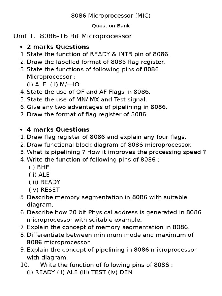 8086 Microprocessor Question Bank | PDF | Assembly Language | Central ...