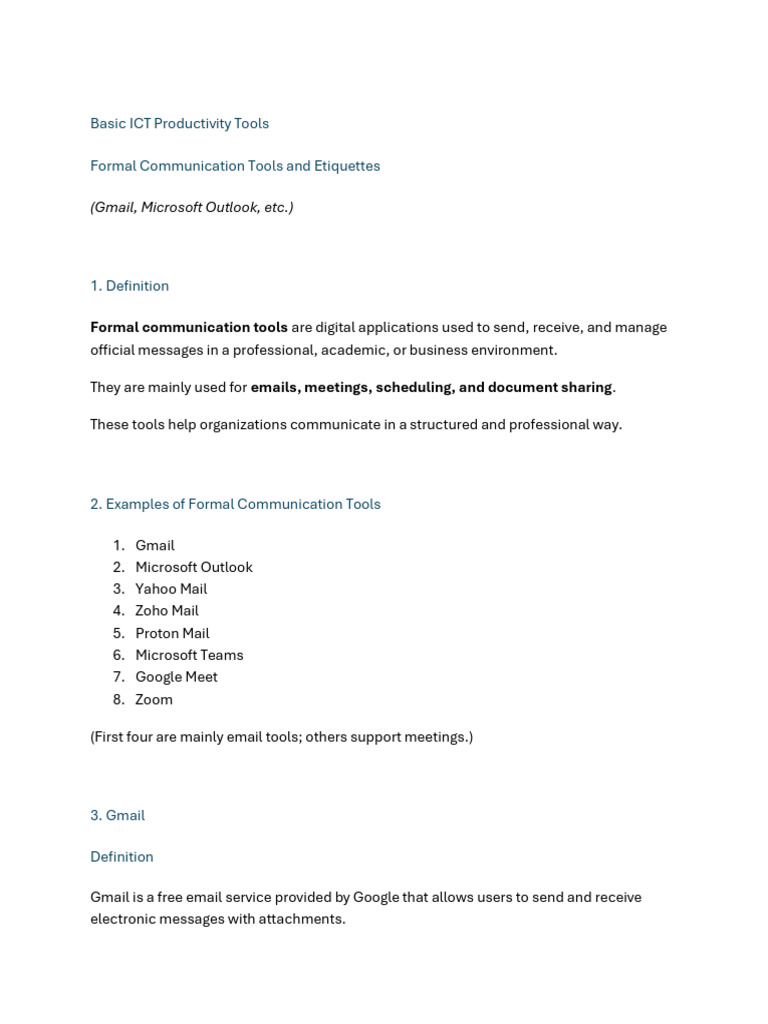 Essential Formal Communication Tools | PDF | Gmail | Microsoft Outlook