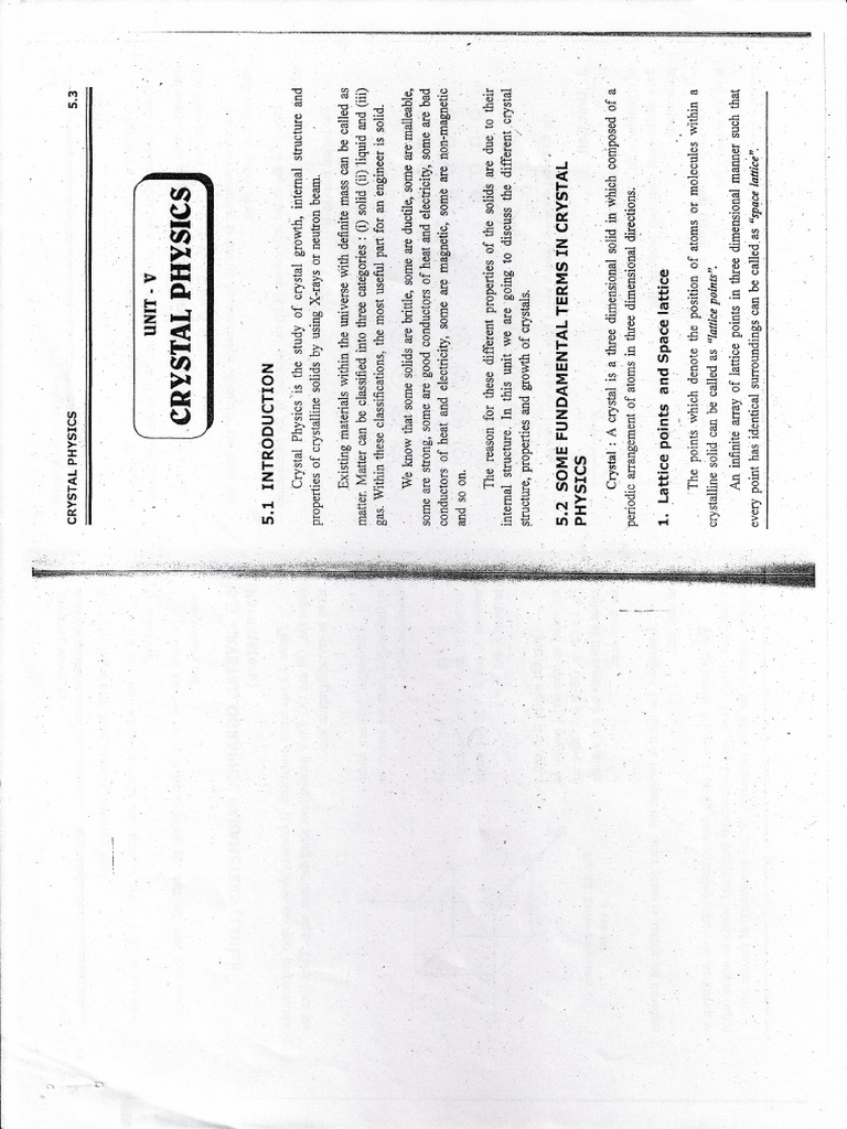 Phy Unit 1 Crystal Physics | PDF