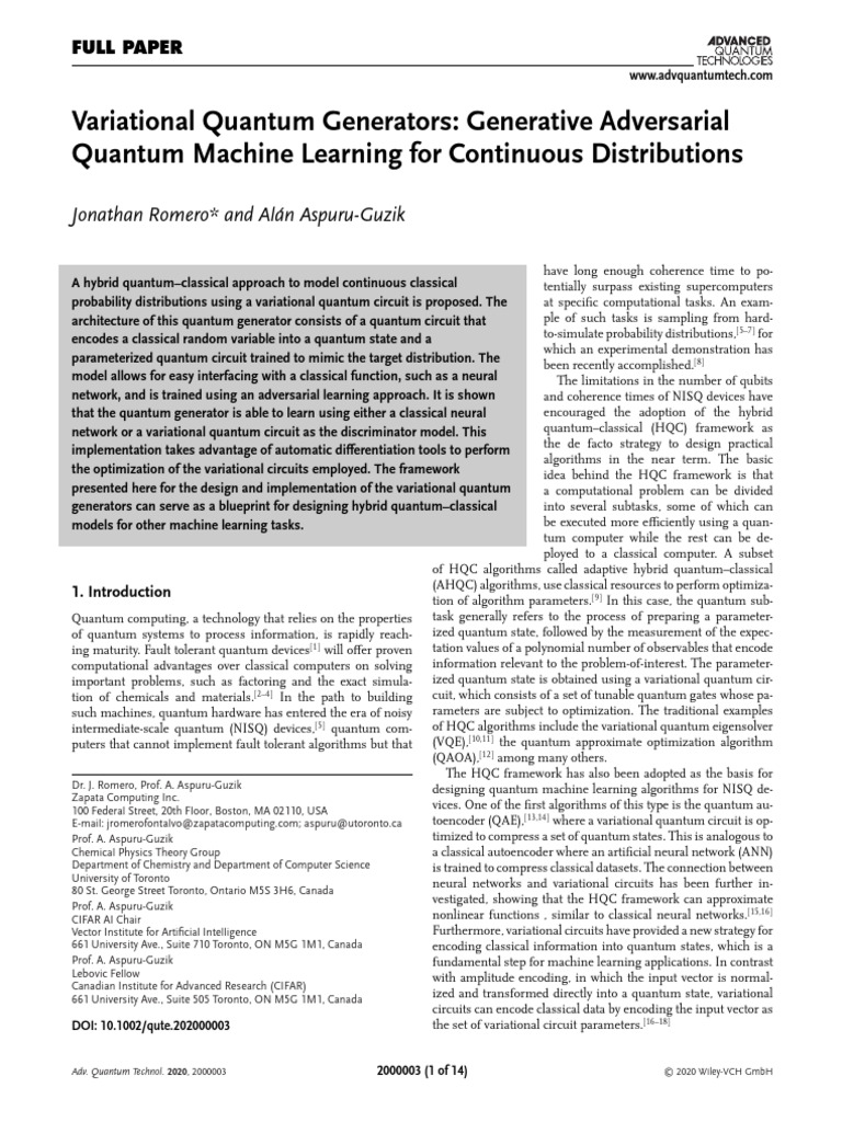 Variational Quantum Generators for ML | PDF | Quantum Computing ...