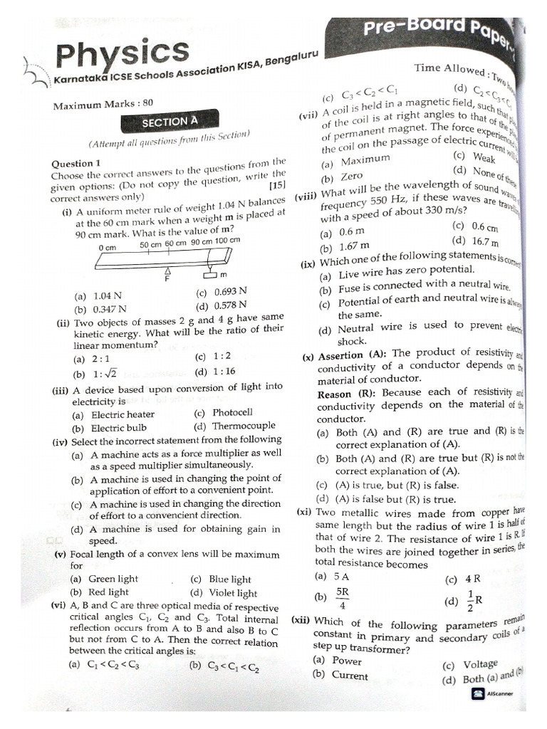 Physics Practice Paper - 3 | PDF