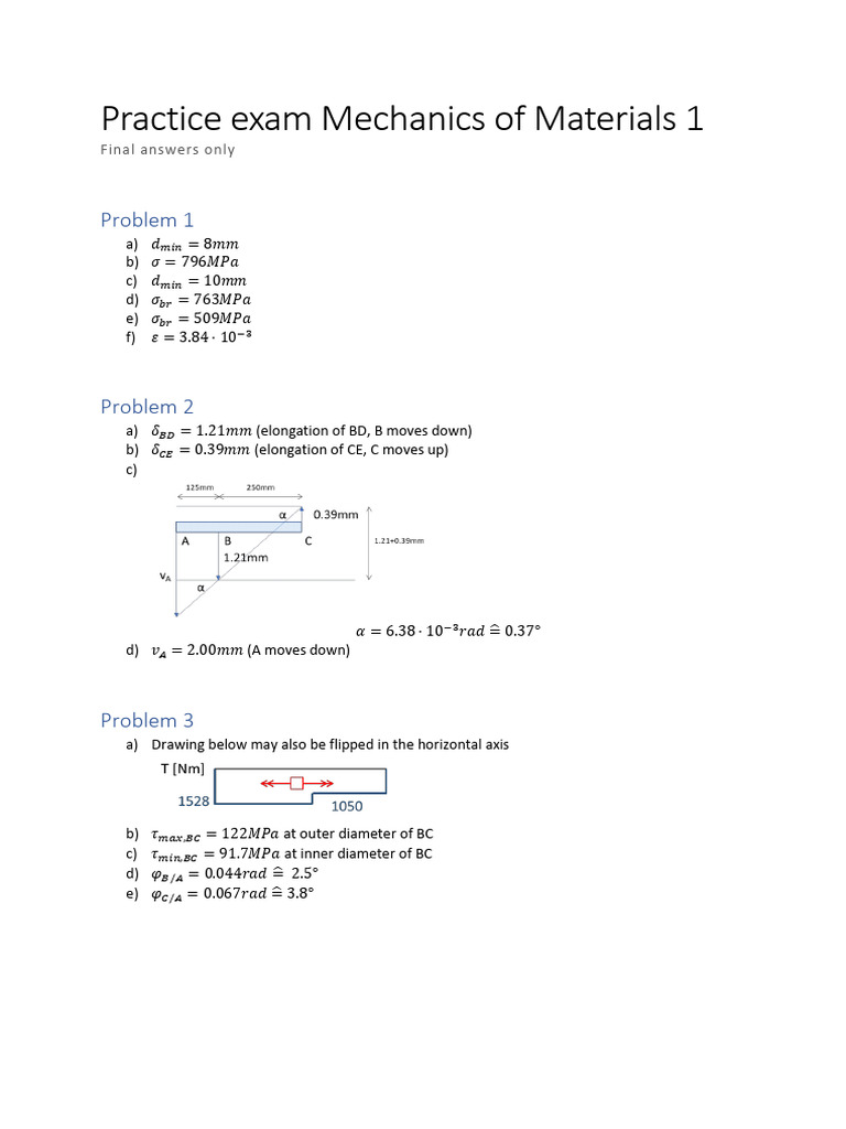 Mechanics of Materials Practice Exam Answers | PDF