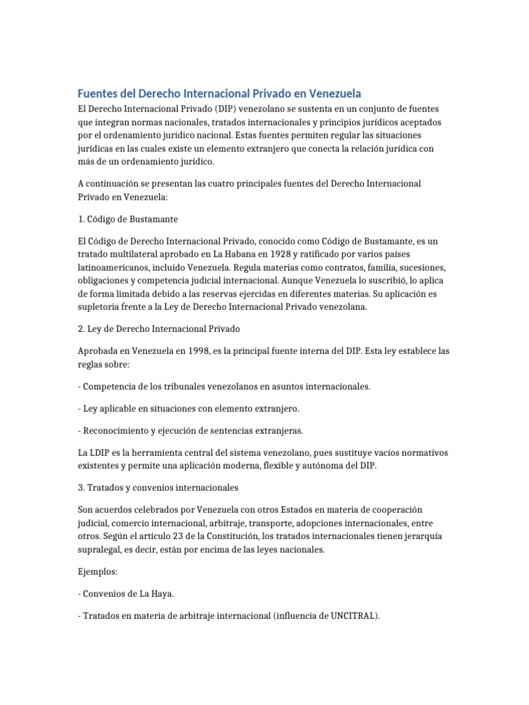 Fuentes del Derecho Internacional Privado en Venezuela | PDF | Ley ...